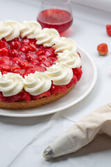 Strawberry fresh cake with with whipped cream