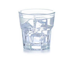 Glass of water with ice on white background isolation