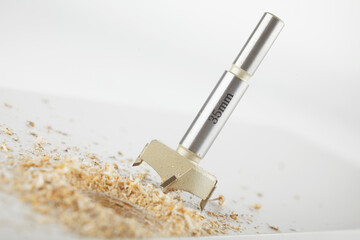 Forstner cutter for cutting holes in wood, work on the additive of furniture fittings