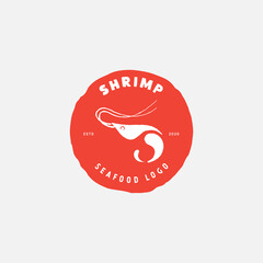 Obraz premium Shrimp, prawn logo vector design, seafood restaurant logo