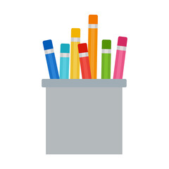 Colored pencils in a cup vector flat isolated