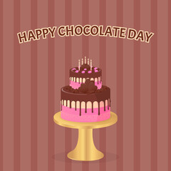 Chocolate cake on Happy Chocolate Day. Vector illustration.