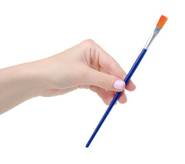 Paint brush in hand on white background isolation