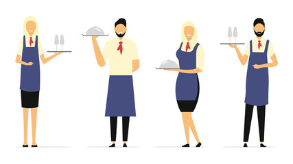 Fototapeta premium A set of waiters. Flat style. Vector illustration 
