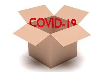 Coronavirus. Word covid-19 over gift box