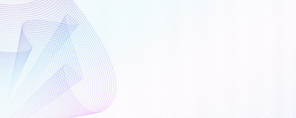 Light blue, pink, purple swirl pattern for watermark. Abstract vector line art design. Squiggle subtle curves. Elegant template for cheque, ticket, coupon, banner, gift card. White background. EPS10