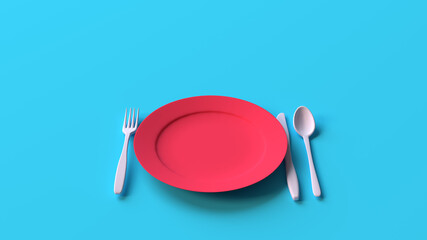 3d illustration background render healthy concept of minimal empty space shiny plates food eat dining diet care vitamins juicy medical weight loss strategy with no food fasting clean mockup view top