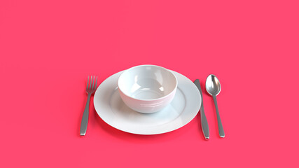 3d illustration background render healthy concept of minimal empty space shiny plates food eat dining diet care vitamins juicy medical weight loss strategy with no food fasting clean mockup view top