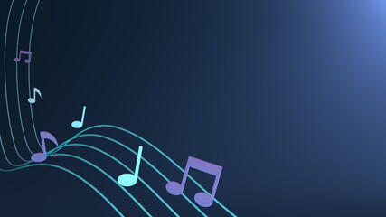 3d illustration of  music sound effect singing song  dance animation notes fly in air cable wire listen hear melody instrument live play pause sing background keys composition classical lessons sheet