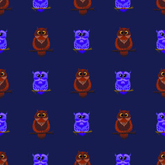 Owls, seamless pattern, vector illustration