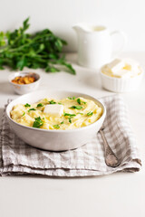 Homemade Mashed Potatoes, boiled puree, on white background