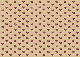 the background is sand colored with maroon hearts