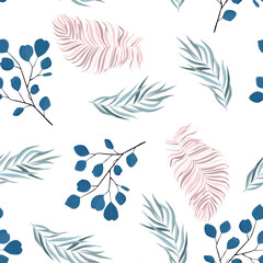 Abstract seamless pattern with leaves. Vector template.