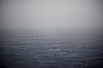 The ocean on a foggy gray day