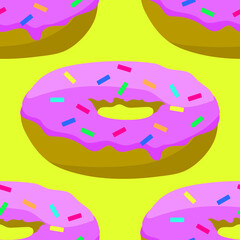 
Donuts on a yellow background, seamless pattern, vector illustration