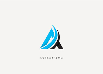 letter A logo template. Initial A, and blue swoosh curved icon vector