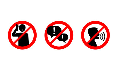 No phone talking, silence please, keep quiet - prohibition vector sign in three variations - vector icons set