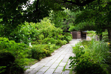 日本の歴史ある家の敷地内です。