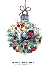 Watercolor Christmas Ball Card - 356752202