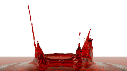 Red liquid splash isolated on white background. 3d rendering. Digital 3d illustration.