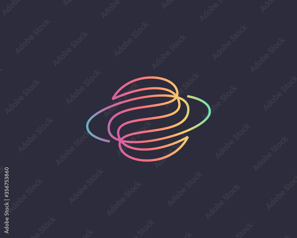 Poster abstract globe planet vector logo design. curl spiral vortex linear icon symbol logotype.