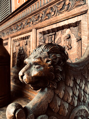 lion statue at the entrance of the cathedral