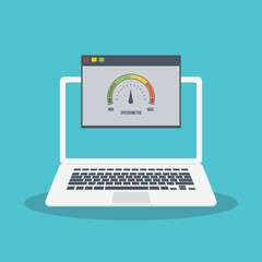 Speed test on laptop. Speedometer Internet Speed . Website speed loading time. EPS10 Vector illustration. All elements are in separate layer.