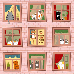 Obraz na płótnie Canvas Stay at home with your cat. Seamless pattern. Vector illustration.