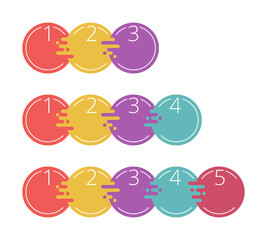 3, 4 and 5 steps infographic with colorful circular shapes blending from one to another - vector template