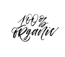 Obraz premium 100% organic phrase. Hand drawn brush style modern calligraphy. Vector illustration of handwritten lettering. 