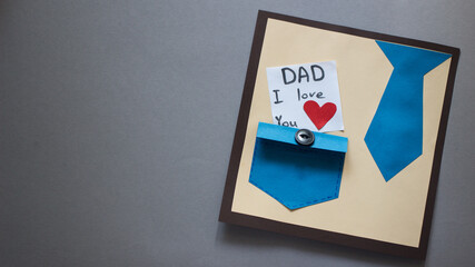 Children gift for Father’s Day.How to make greeting card for Daddy in shape of men's shirt with tie. Step 17. Final result. Art project.Step by step instructions.Easy paper applications.DIY