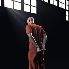  Handcuffed prisoner in an orange jumpsuit