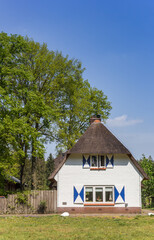 Fototapeta na wymiar Little white house with thatched roof in Overijssel, Netherlands