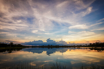 Fototapeta premium sunset with reflection on the lake