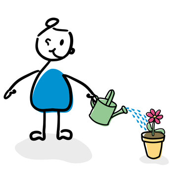 Vergiss nicht die Blumen zu gie&szlig;en. Comic zur Erinnerung welche Aufgaben noch zu tun sind im Haushalt, als ver&auml;nderbare Vector-Datei.