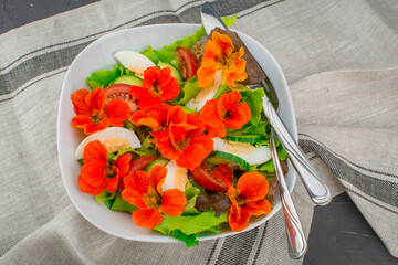 salad with vegetables and edible flowers