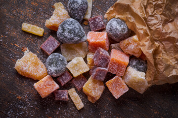 Typical Brazilian candied sweets falling on the table