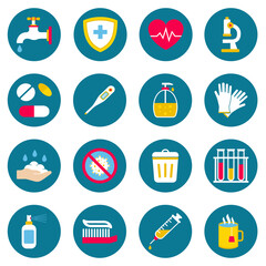 Health and Sanitation Icon Set, Cleanness, Infections Prevention. Vector illustration.