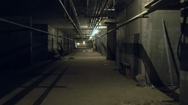 Moving through a basement with building debris