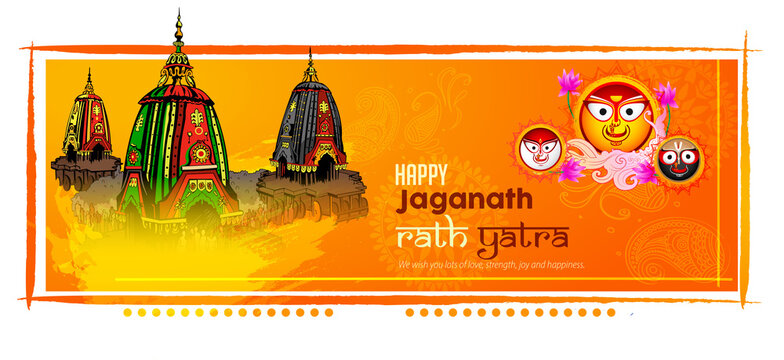 Vector design of Ratha Yatra of Lord Jagannath, Balabhadra and Subhadra for the ocassion of Odisha god Rathyatra Festival