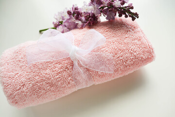 spa still life with pink flowers