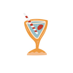 Summer, Beach, cocktail, Seaweed, doodle isolated on a white background. Hand draw cartoon Scandinavian nordic design style for fashion or interior or cover or textile or background.