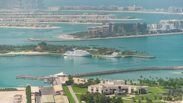 sunny day dubai city famous palm island rooftop panorama timelapse 4k united arab emirates