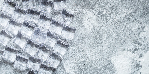 artificial ice cubes transparent square acrylic pieces food background top view copy space