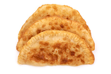 Homemade Fried Cheburek Pies, isolated on white background