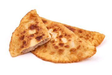Homemade Fried Cheburek Pies, isolated on white background