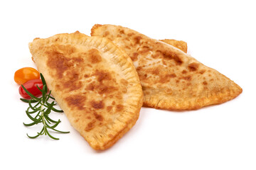Homemade Fried Cheburek Pies, isolated on white background