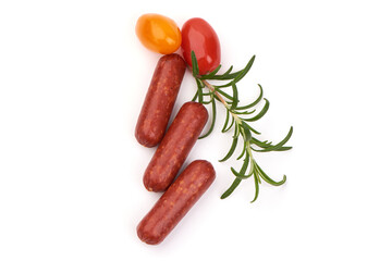 Dry sausages with herbs isolated on white background