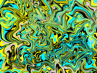 An abstract background of a mixture of different colored wet paints.,Liquefied Background. Fluid Green yellow blue black Texture in Digital Art.