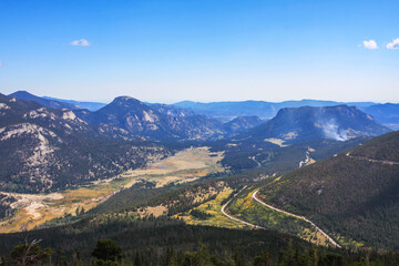 Vista from Rainbow Curve overlook, Rocky Mountain National Park looking down on Horseshoe Park...